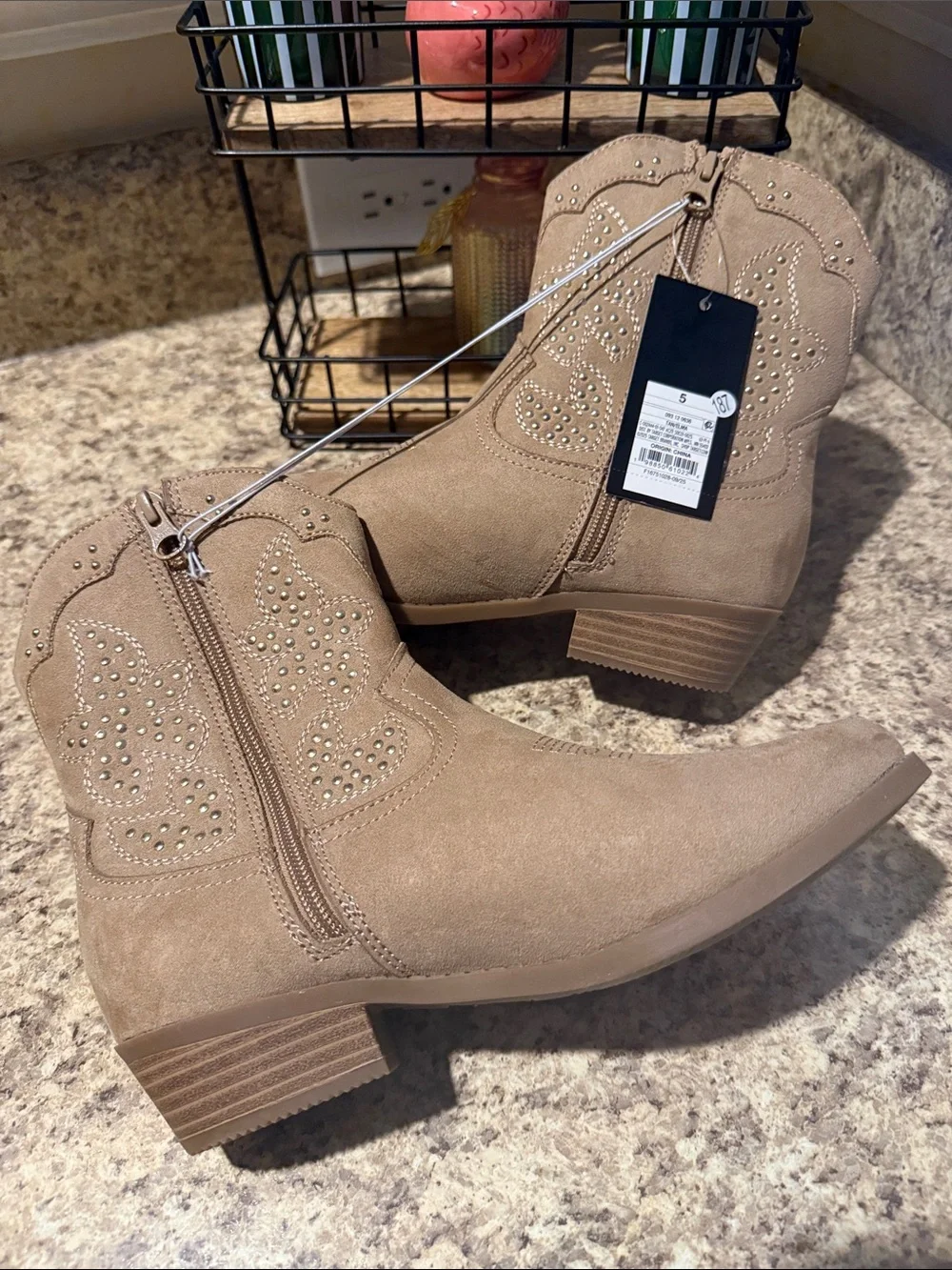art class Kids Elma Tan Western Ankle Boots with Stud Detailing Side Zip Side 5